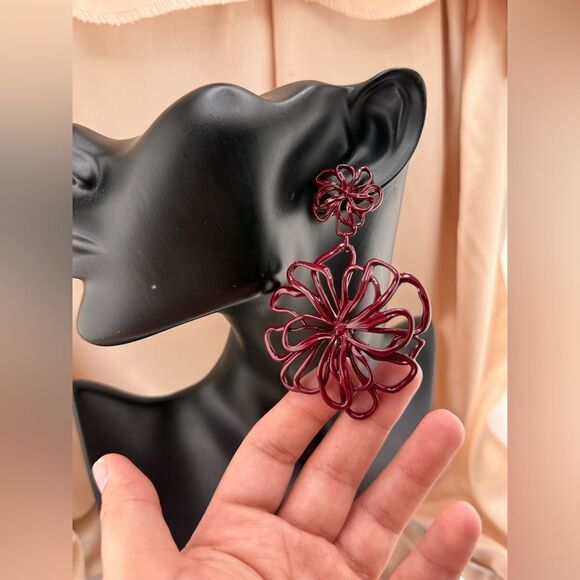 Jewelry - Crimson Bloom Statement Earrings Trendy!